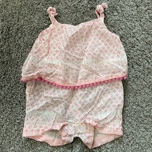 Pink print pom pom romper
